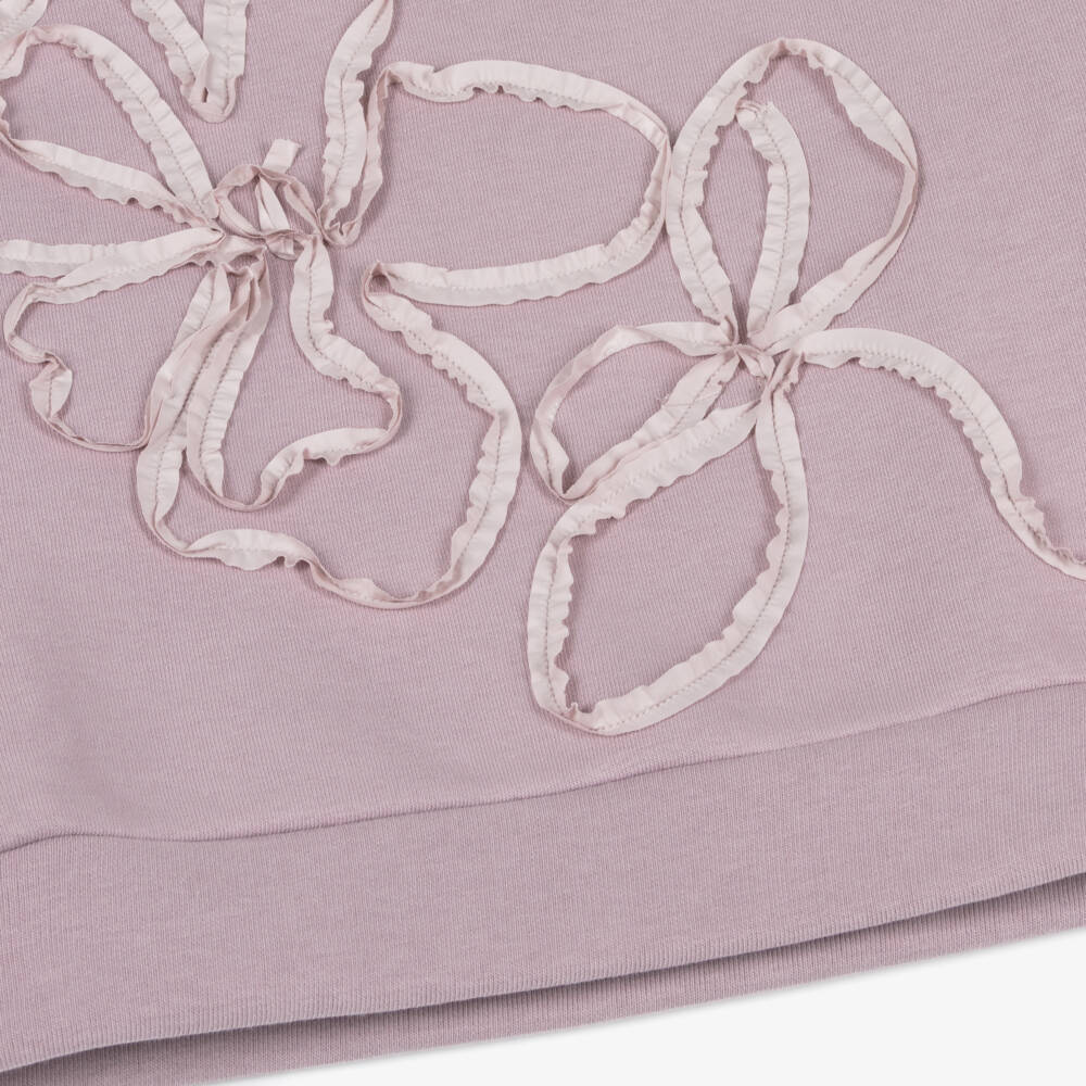 Il Gufo-Girls Lilac Purple Cotton Tracksuit with Ribbon Flowers | Childrensalon Outlet