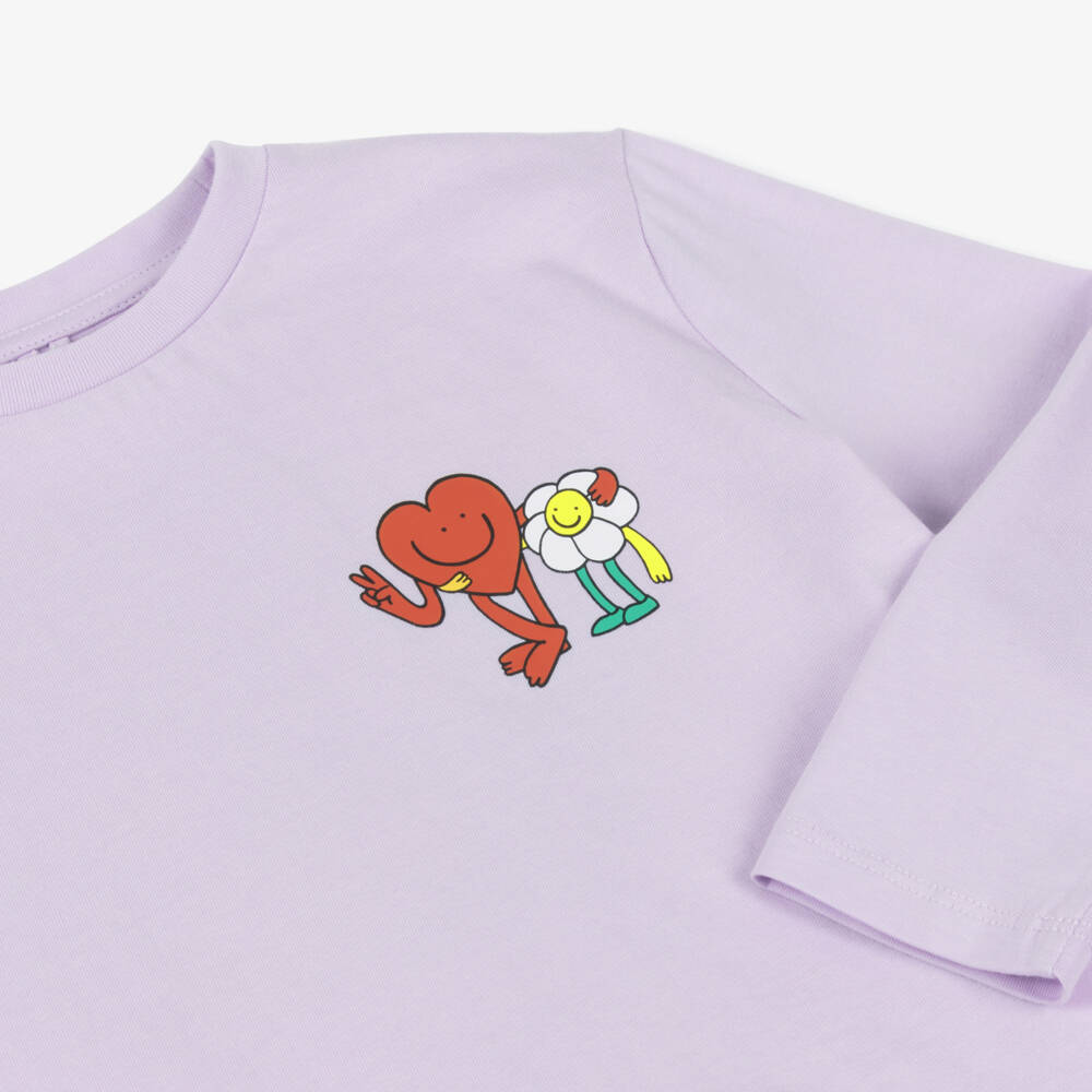Stella McCartney Kids-تيشيرت قطن بنفسجي للبنات مع تصميم جرافيكي | Childrensalon Outlet
