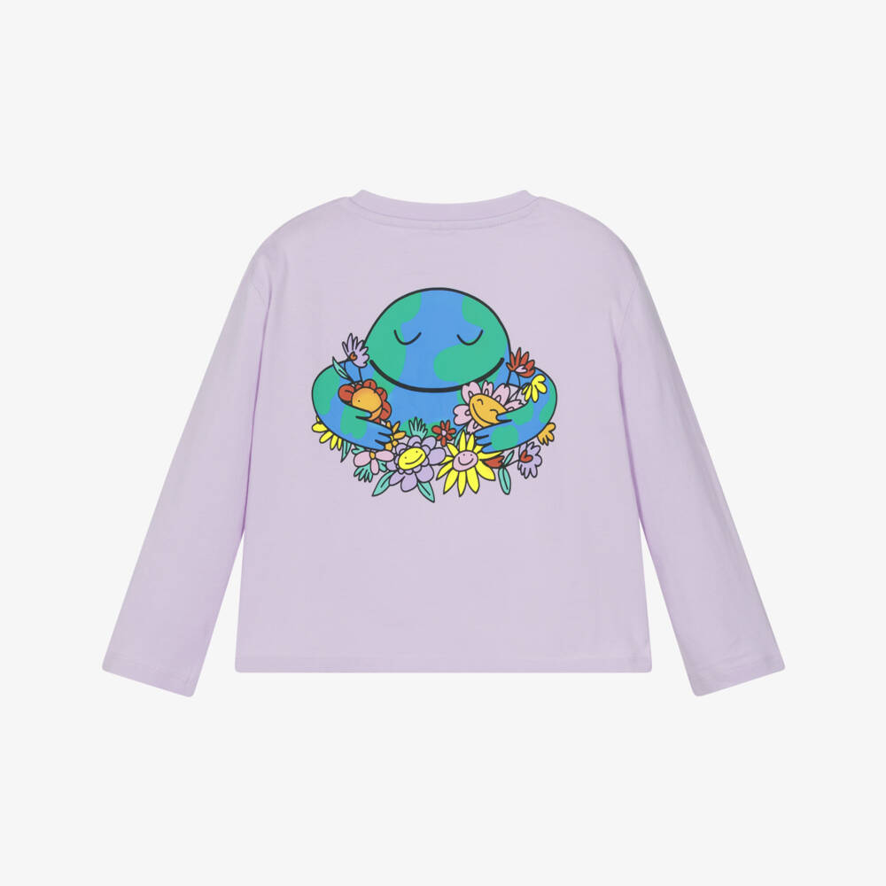 Stella McCartney Kids-تيشيرت قطن بنفسجي للبنات مع تصميم جرافيكي | Childrensalon Outlet