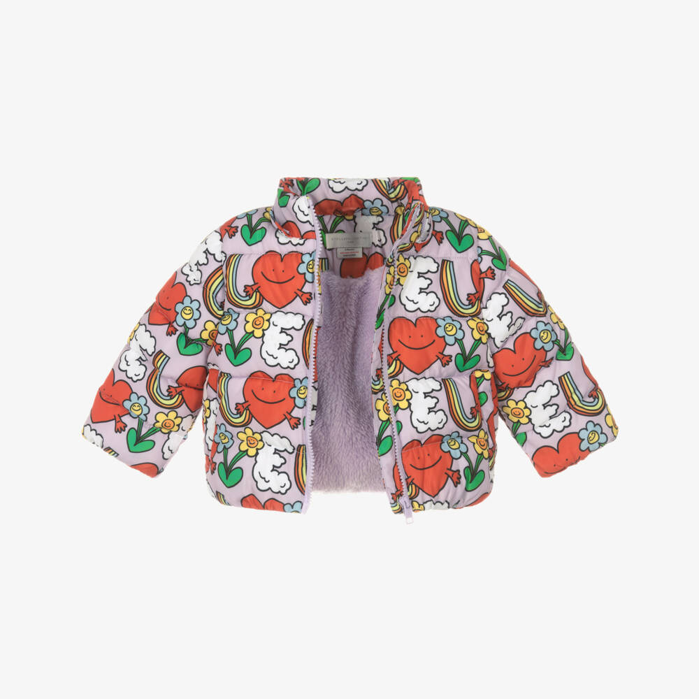 Stella McCartney Kids-Girls Lilac Purple Smiling Hearts Puffer Jacket | Childrensalon Outlet