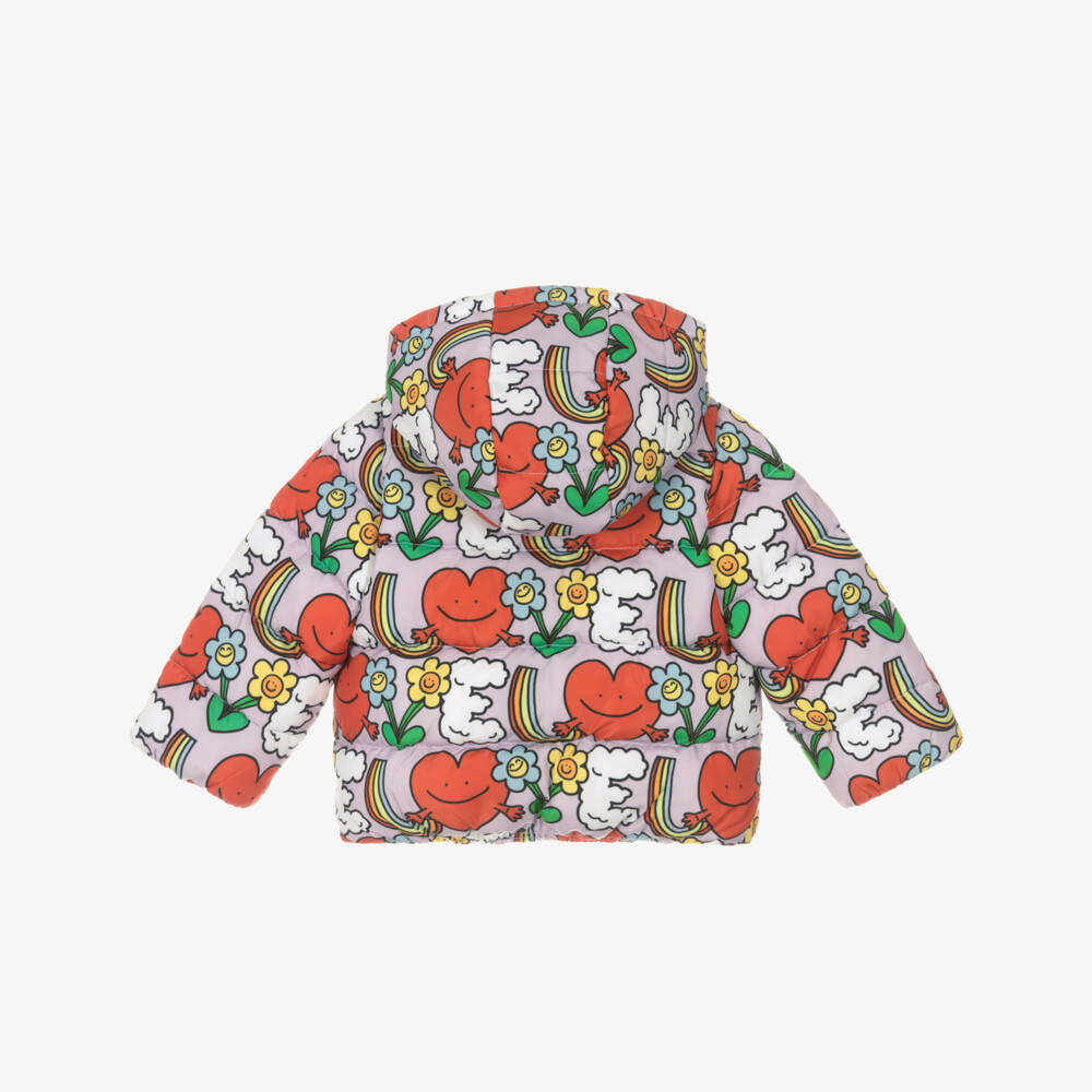 Stella McCartney Kids-Girls Lilac Purple Smiling Hearts Puffer Jacket | Childrensalon Outlet