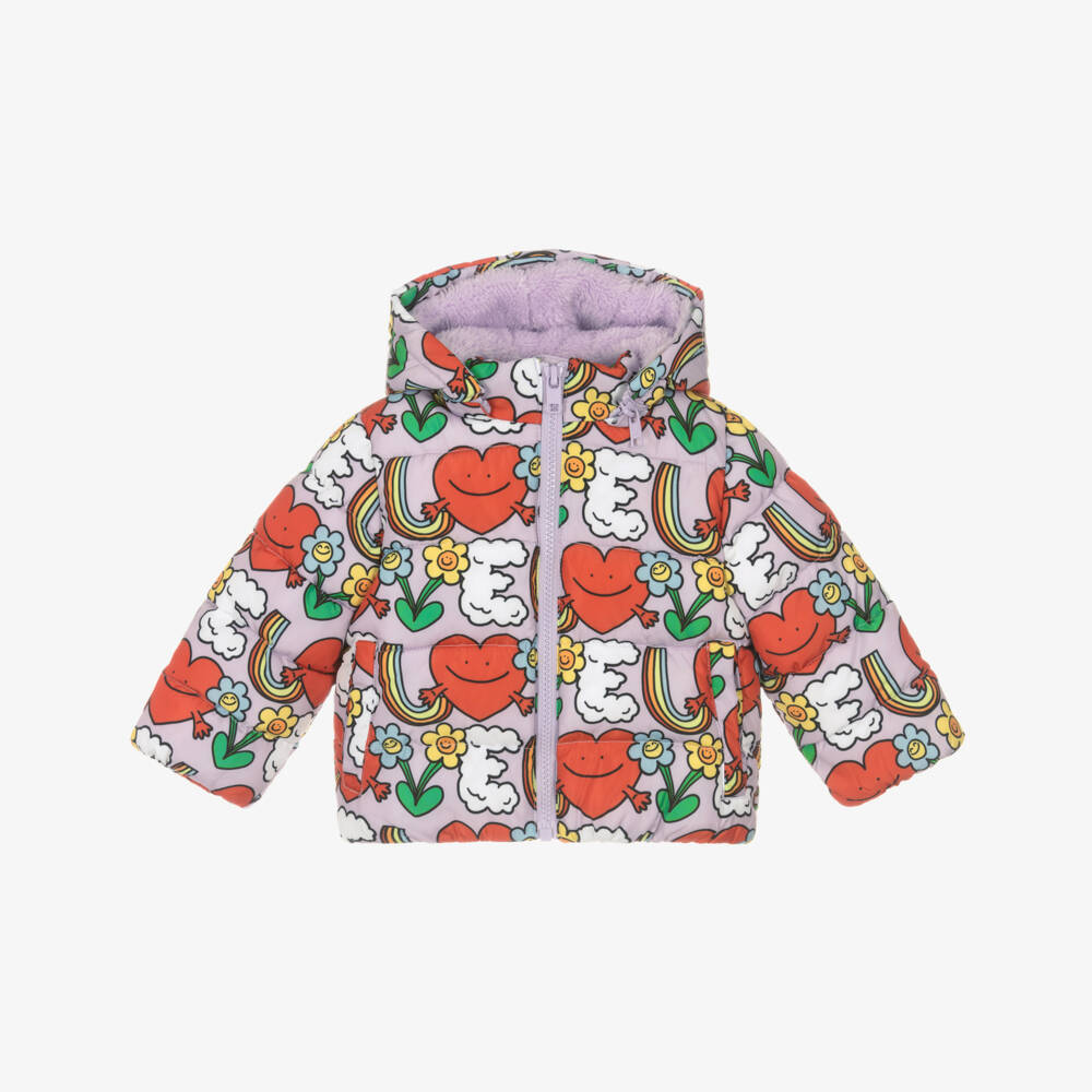 Stella McCartney Kids-Girls Lilac Purple Smiling Hearts Puffer Jacket | Childrensalon Outlet