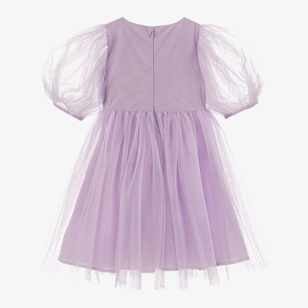Tutu du Monde-Girls Lilac Purple Tulle Dress with Beaded Flower Appliqués | Childrensalon Outlet