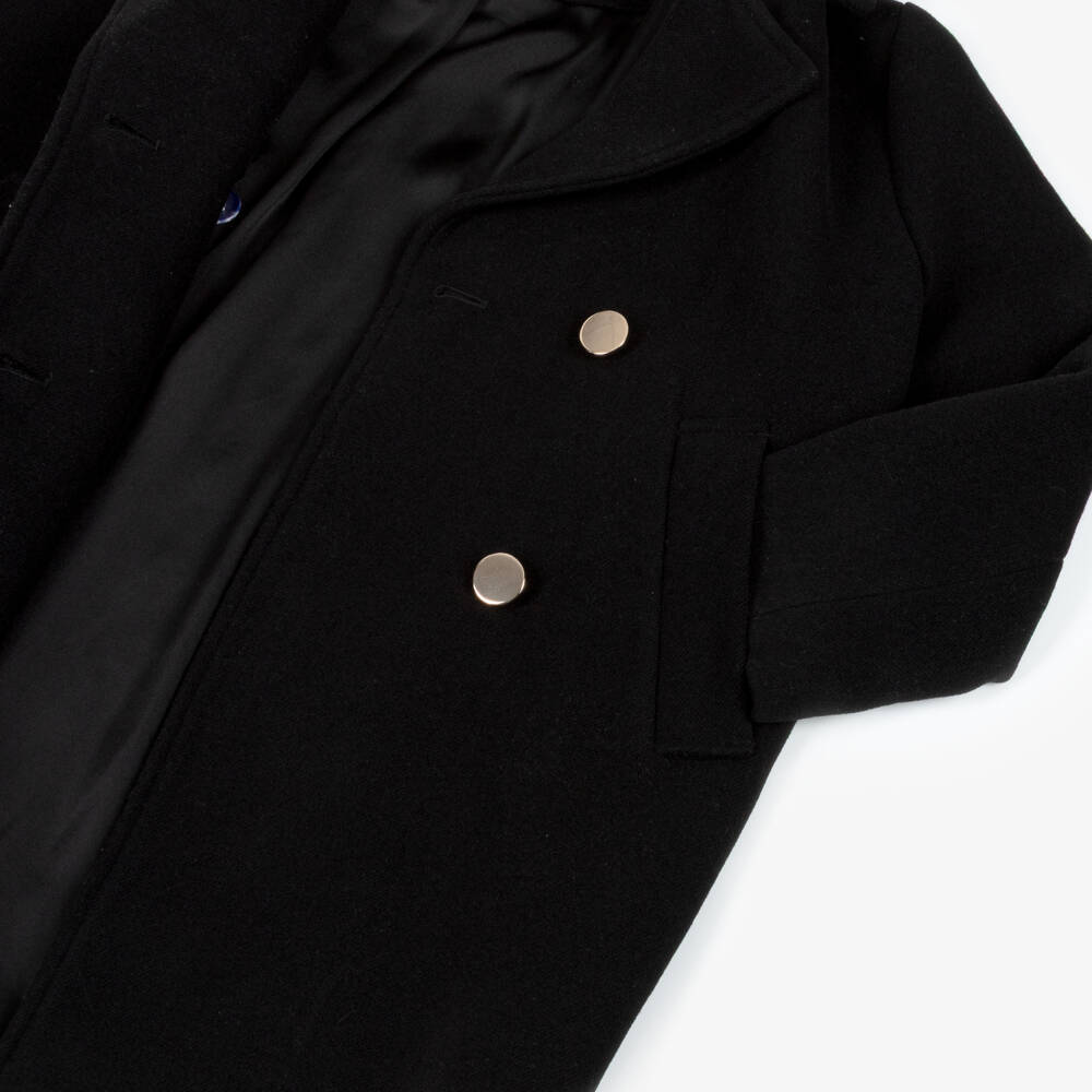 iDO-Girls Long Black Double Breasted Coat | Childrensalon Outlet