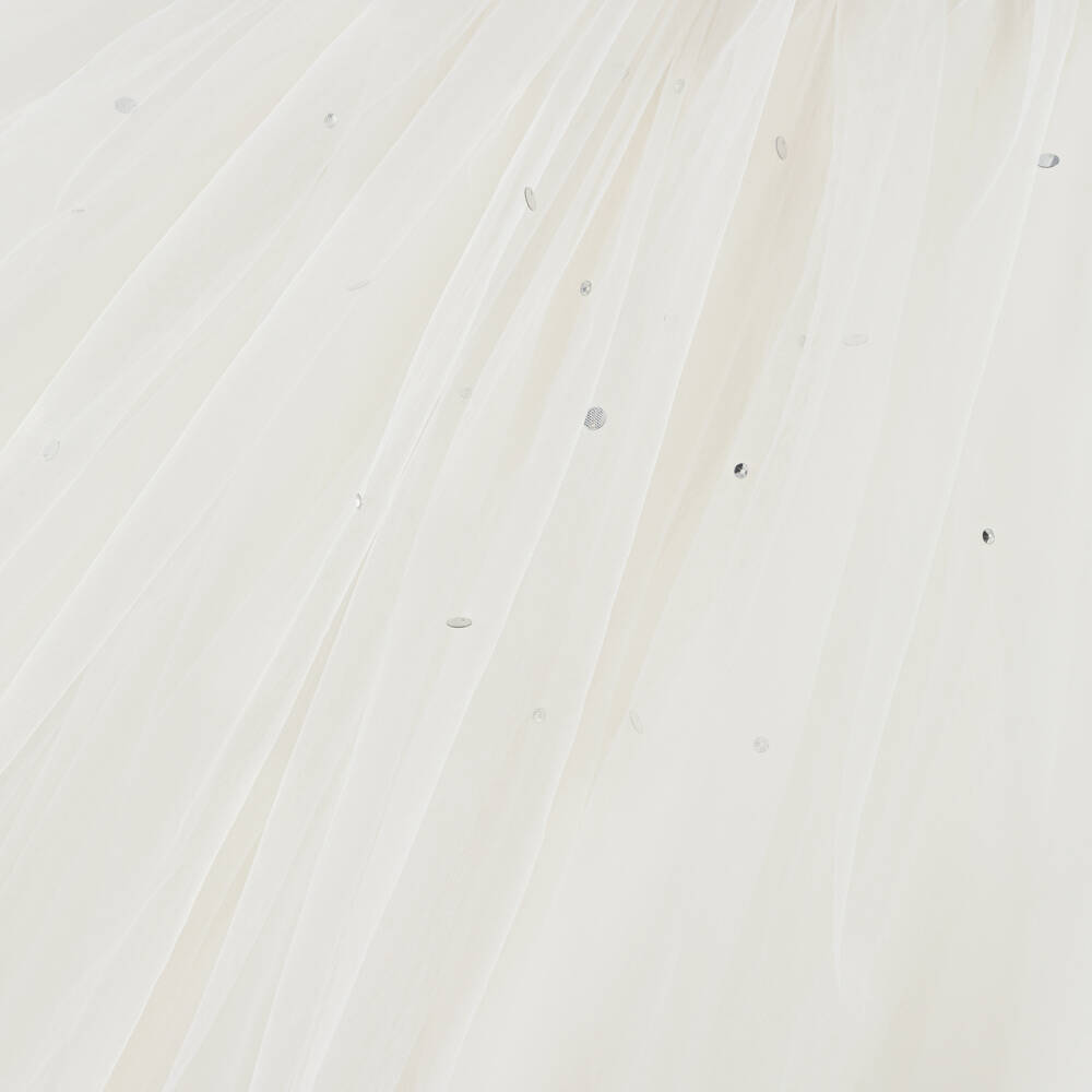 Tutu du Monde-Girls Long Ivory Tulle Dress with Beaded & Sequinned Flowers | Childrensalon Outlet