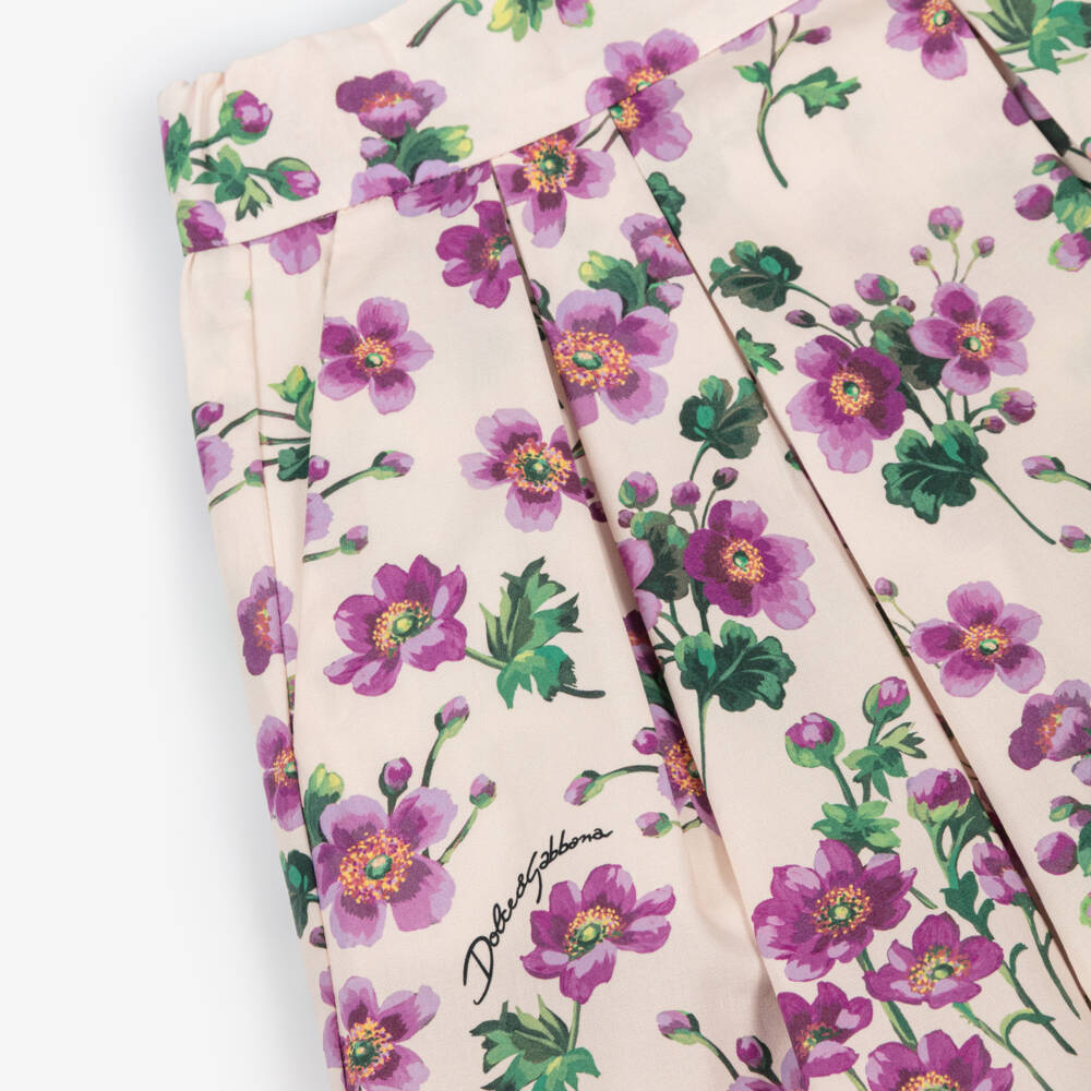 Dolce & Gabbana-Girls Long Pink & Purple Floral Cotton Skirt | Childrensalon Outlet