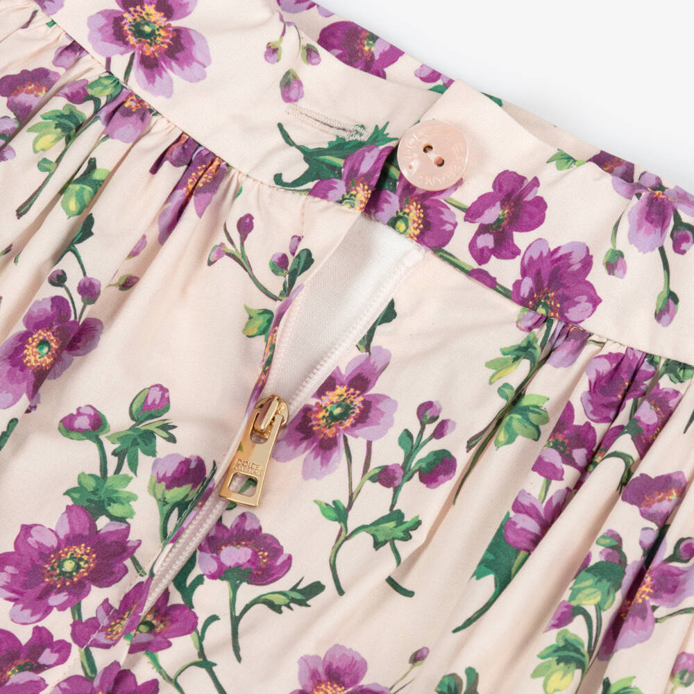 Dolce & Gabbana-Girls Long Pink & Purple Floral Cotton Skirt | Childrensalon Outlet