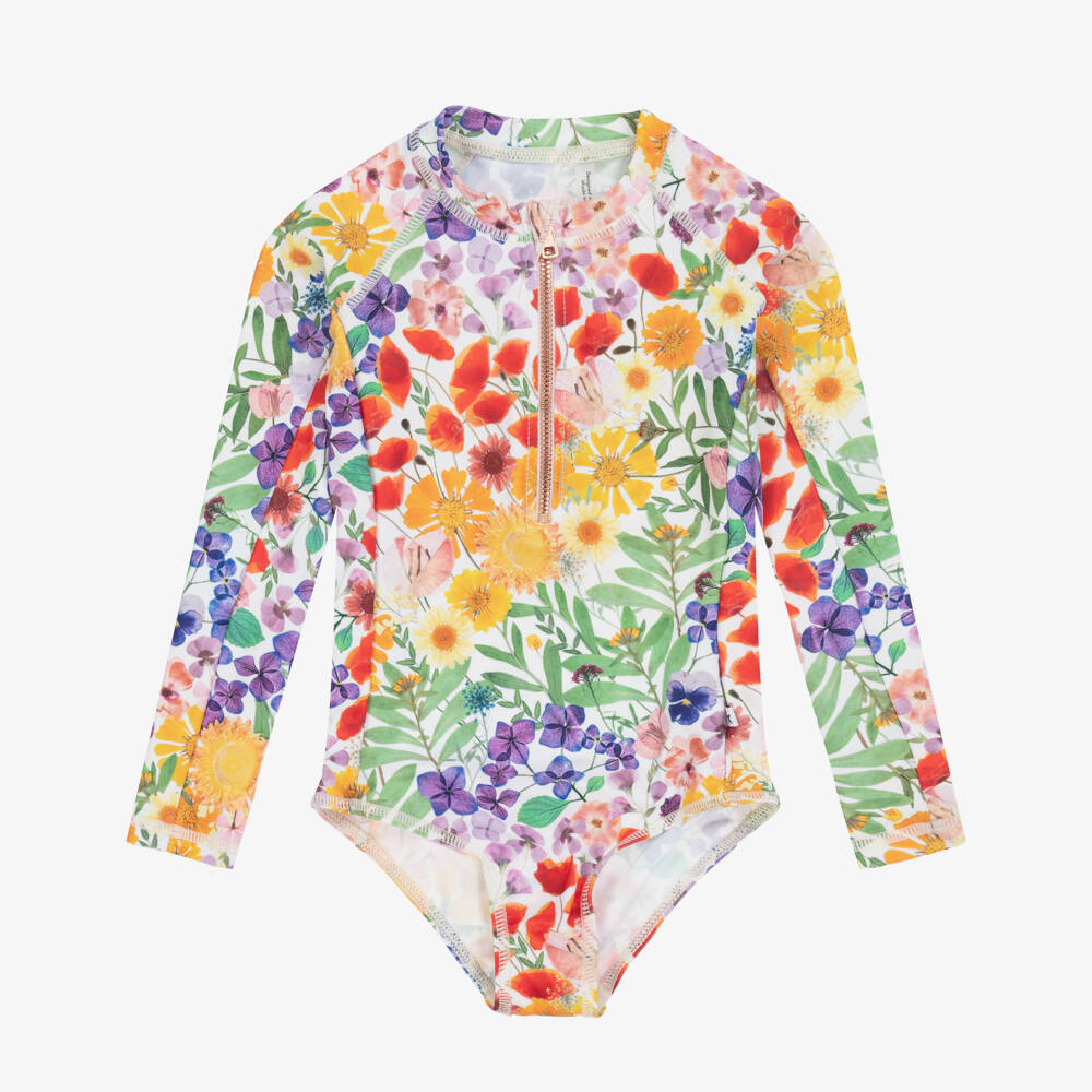 Molo-Girls Long Sleeved Floral Swimsuit (UPF50+) | Childrensalon Outlet