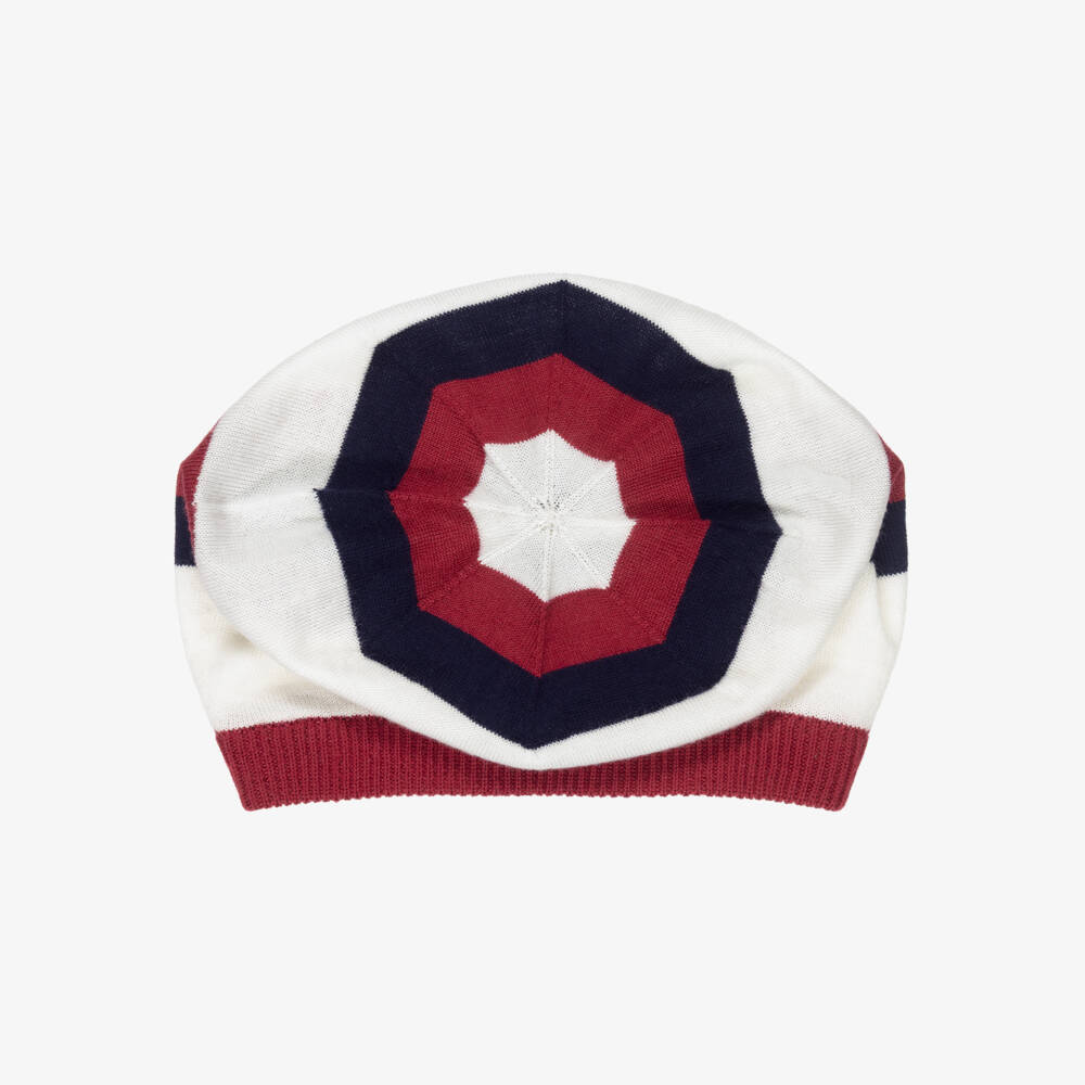 Dolce & Gabbana-Girls Maroon Red, Navy Blue & White Wool Beanie Hat | Childrensalon Outlet