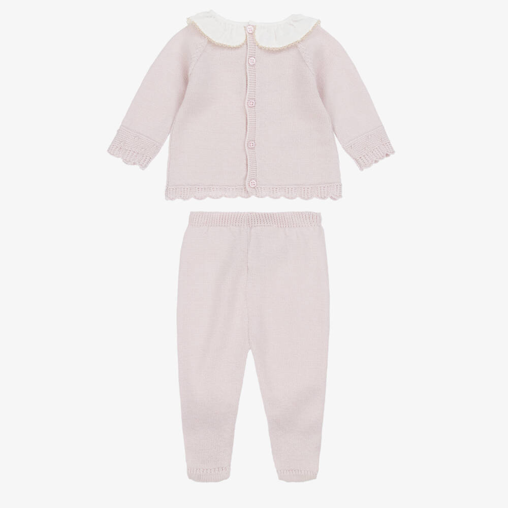 PAZ Rodríguez-Girls Mauve Pink Wool Knit Babygrow with Ruffle Collar | Childrensalon Outlet