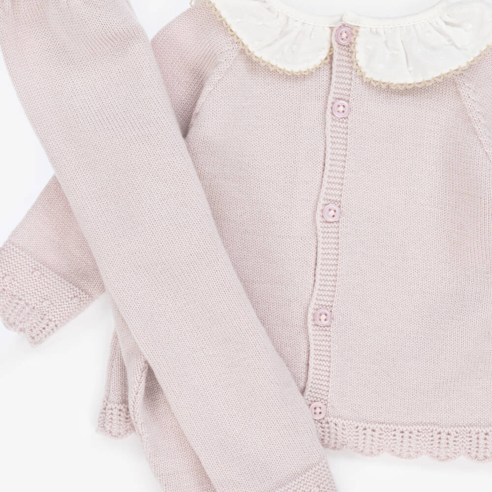 PAZ Rodríguez-Girls Mauve Pink Wool Knit Babygrow with Ruffle Collar | Childrensalon Outlet