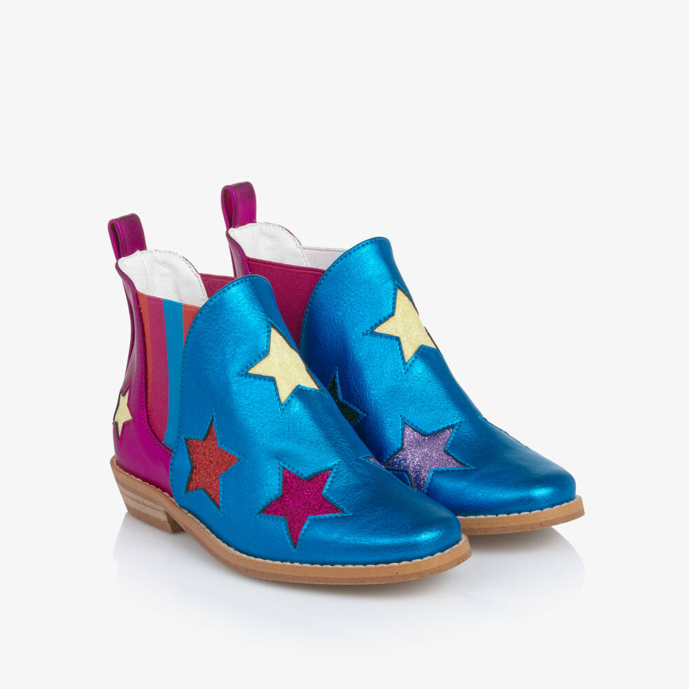 Stella McCartney Kids-Girls Metallic Blue & Pink Star Ankle Boots | Childrensalon Outlet