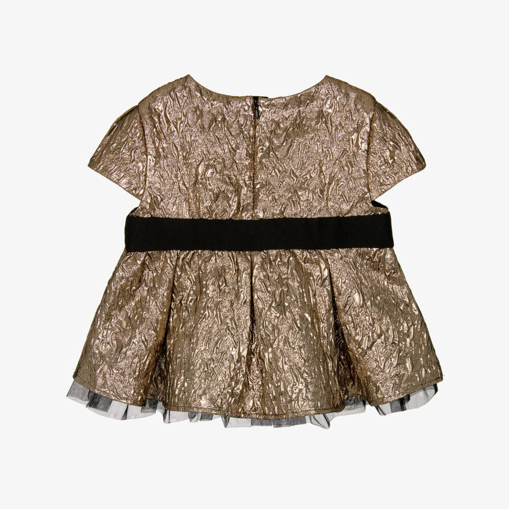 KARL LAGERFELD KIDS-بلوزة ذهبية بنقشة مجعدة للبنات | Childrensalon Outlet