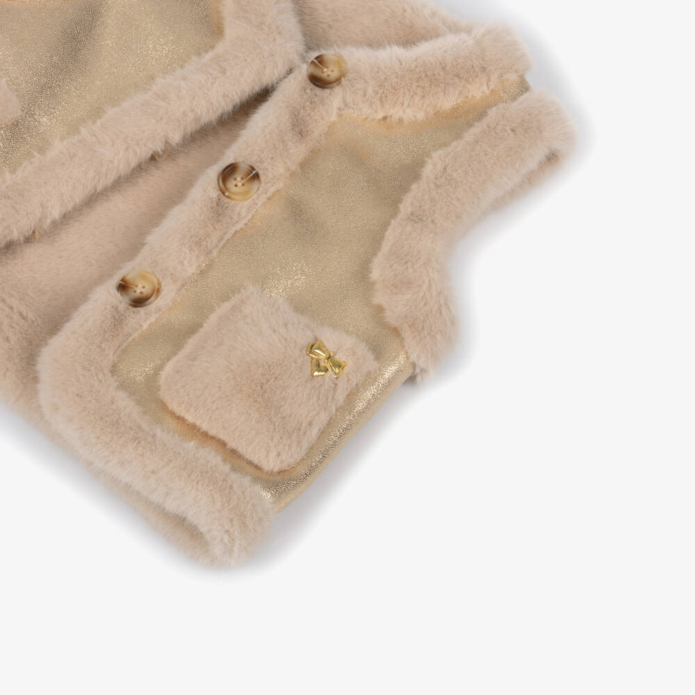 Angel's Face-سترة فرو جلد صناعي ذهبية للبنات | Childrensalon Outlet