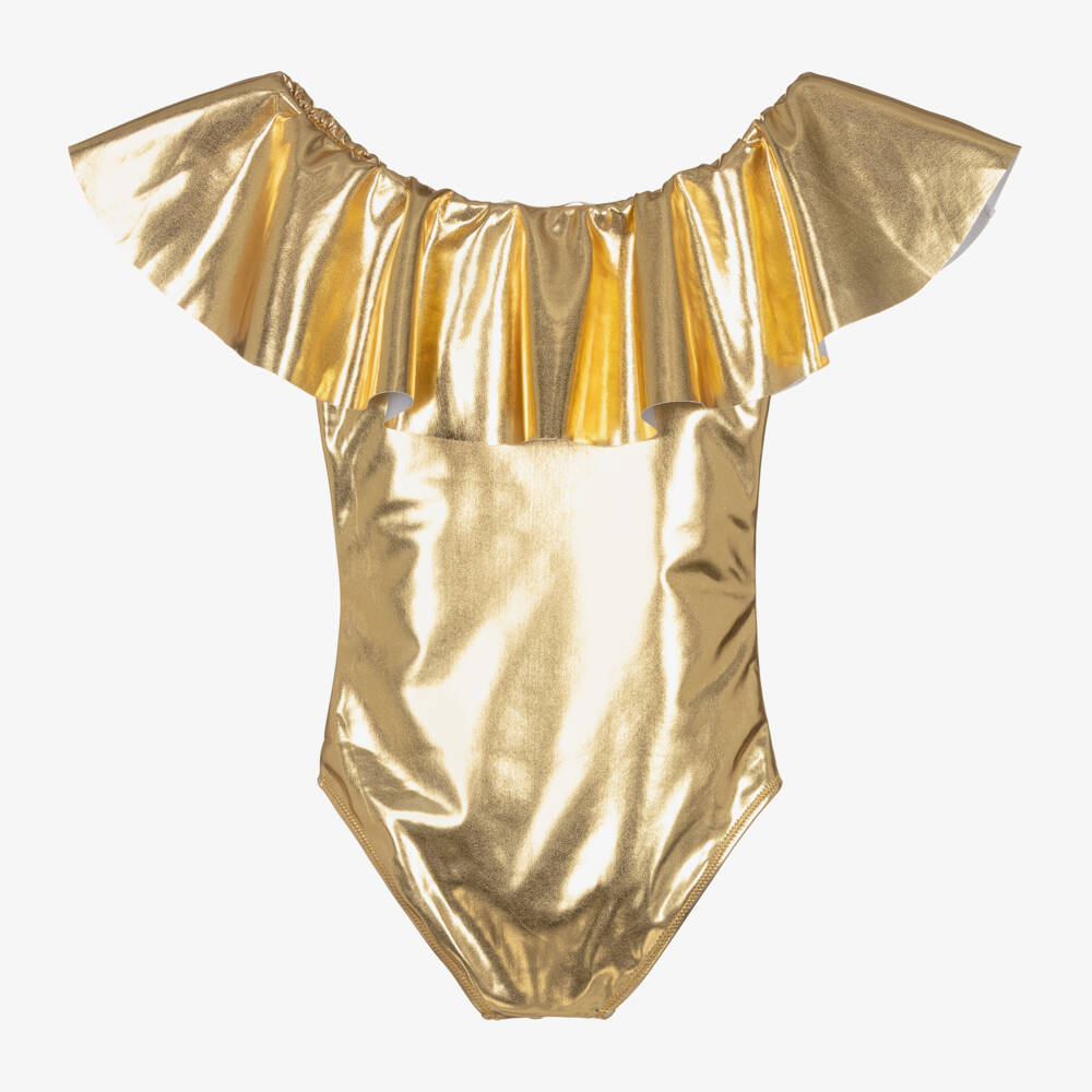 Stella Cove-Girls Metallic Gold Ruffle Swimsuit | Childrensalon Outlet