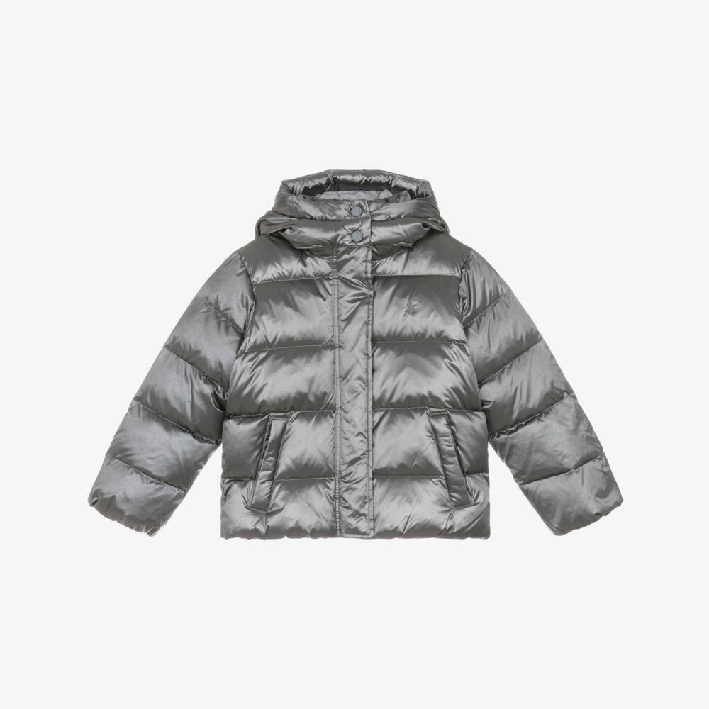 Ralph Lauren-Girls Metallic Grey Down Puffer Jacket | Childrensalon Outlet