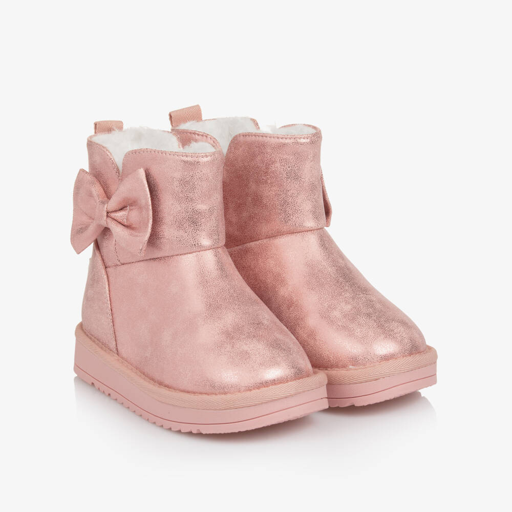A Dee-Girls Metallic Pink Faux Leather Bow Boots | Childrensalon Outlet