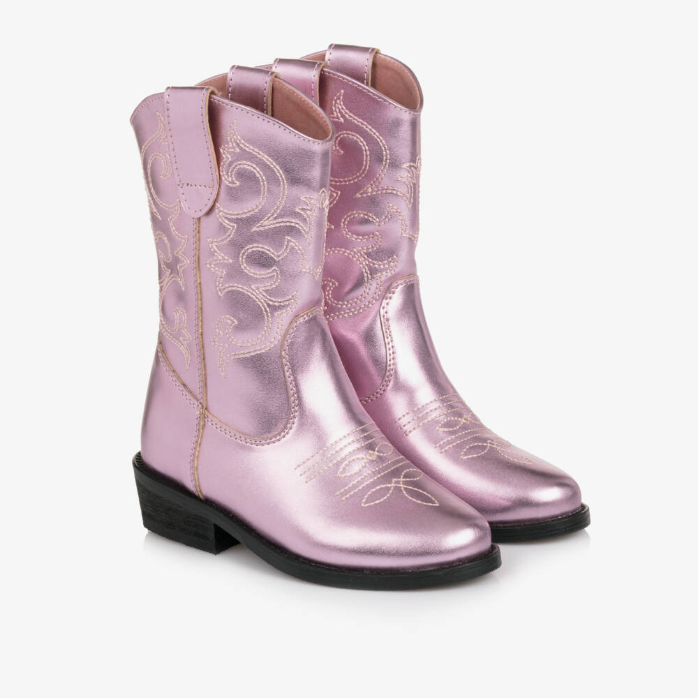 Mama Luma-Girls Metallic Pink Faux Leather Cowboy Boots | Childrensalon Outlet