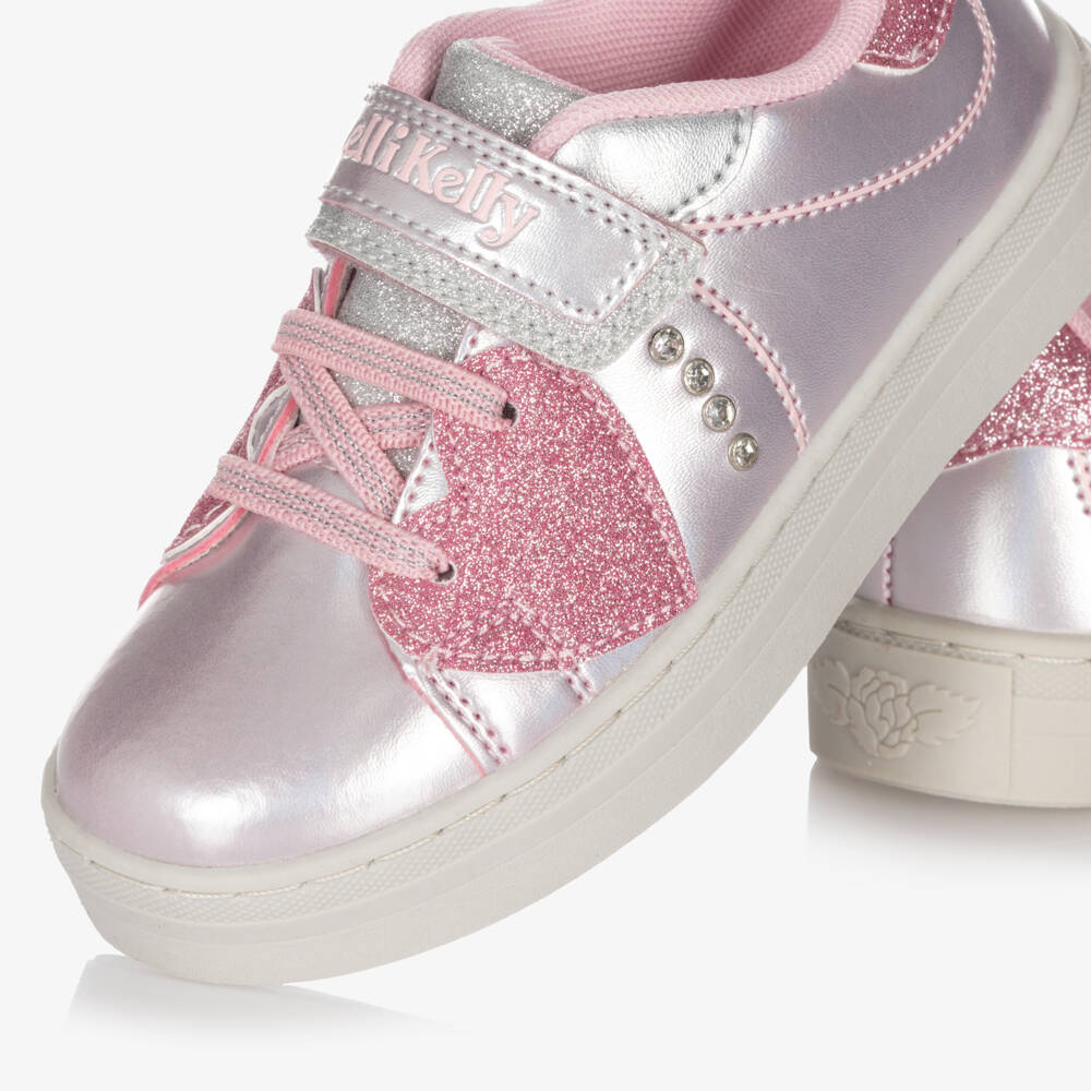 Lelli Kelly-Girls Metallic Pink Trainers with Glittery Hearts | Childrensalon Outlet