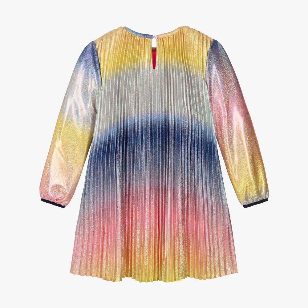 Billieblush-Girls Metallic Rainbow Satin Plissé Dress | Childrensalon Outlet