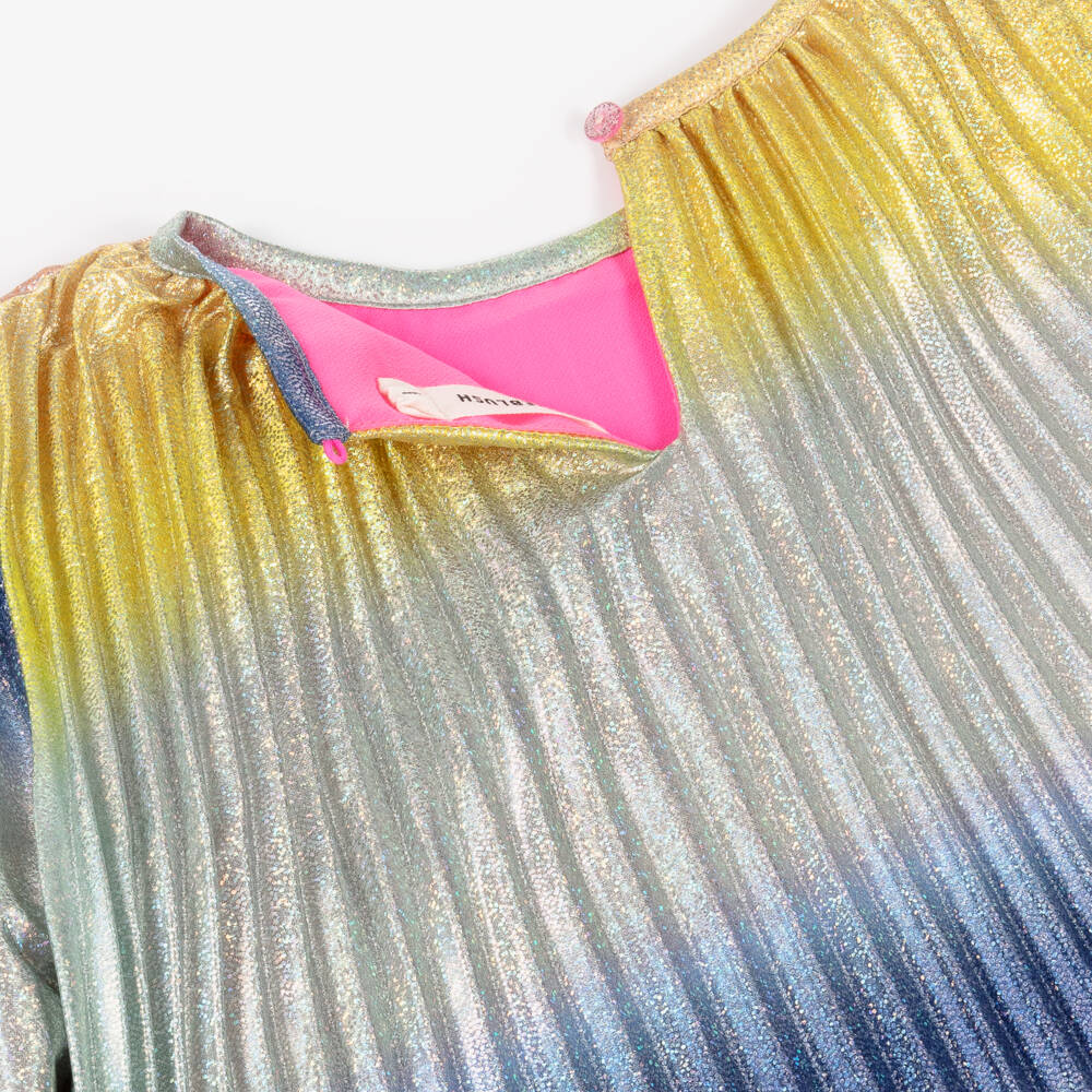 Billieblush-Girls Metallic Rainbow Satin Plissé Dress | Childrensalon Outlet