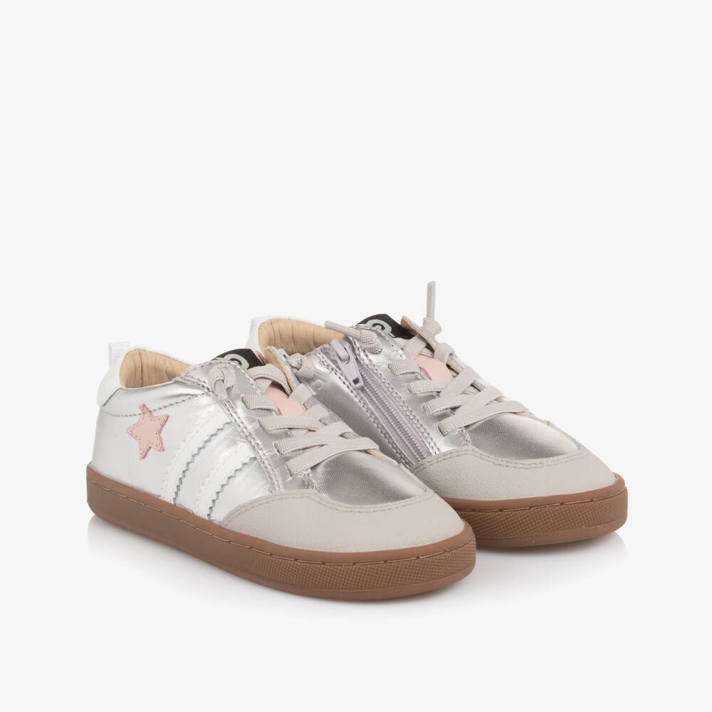 Old Soles-Girls Metallic Silver Leather Stripes & Star Trainers | Childrensalon Outlet
