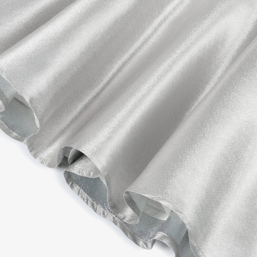 Mama Luma-Girls Metallic Silver Satin Dress with Rose Appliqué | Childrensalon Outlet