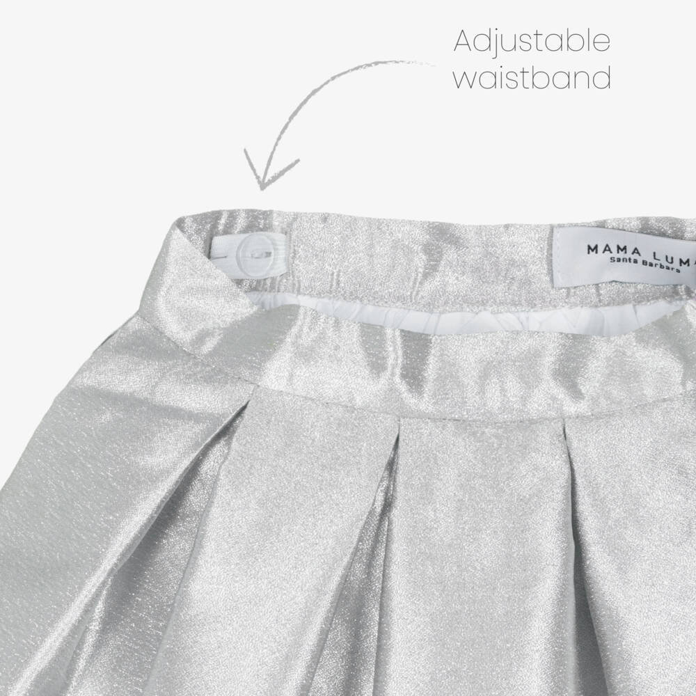 Mama Luma-Girls Metallic Silver Satin Pleated Skirt | Childrensalon Outlet