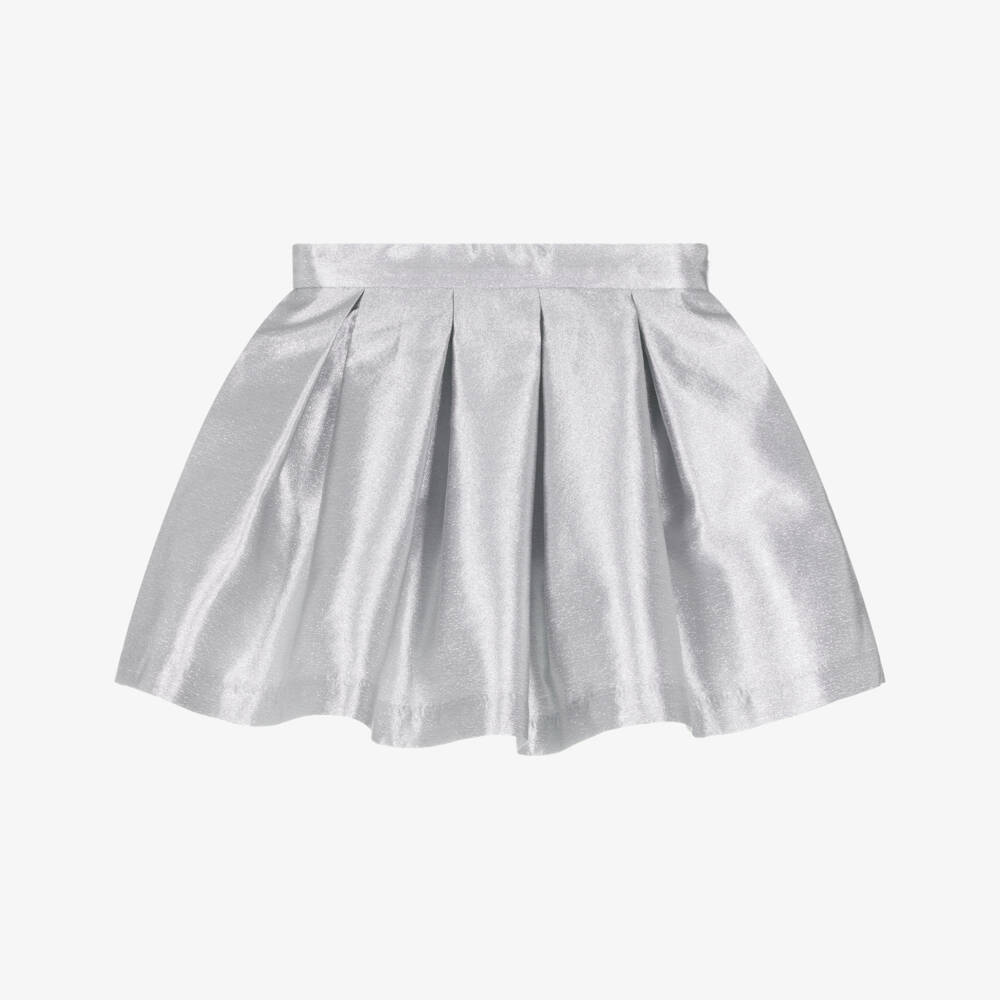 Mama Luma-Girls Metallic Silver Satin Pleated Skirt | Childrensalon Outlet