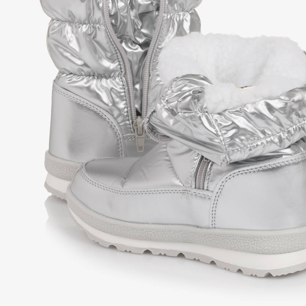 Beppi-Girls Metallic Silver Sherpa Fleece Lined Snow Boots | Childrensalon Outlet