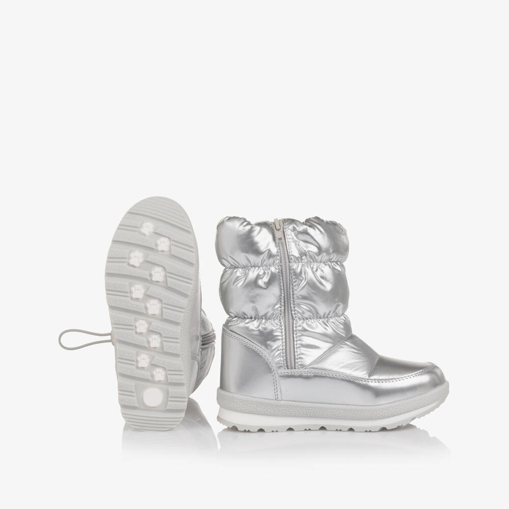 Beppi-Girls Metallic Silver Sherpa Fleece Lined Snow Boots | Childrensalon Outlet