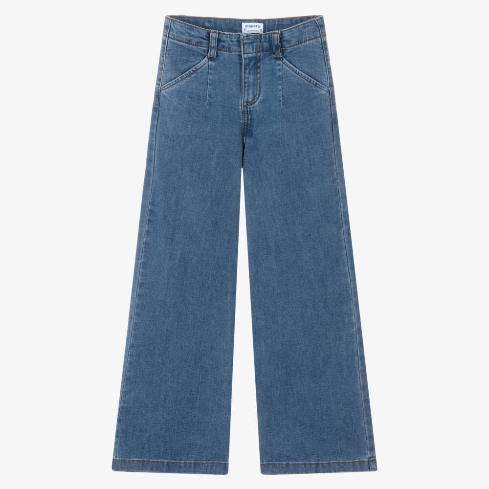 Mayoral-Girls Mid-Blue Wide-Leg Denim Jeans | Childrensalon Outlet