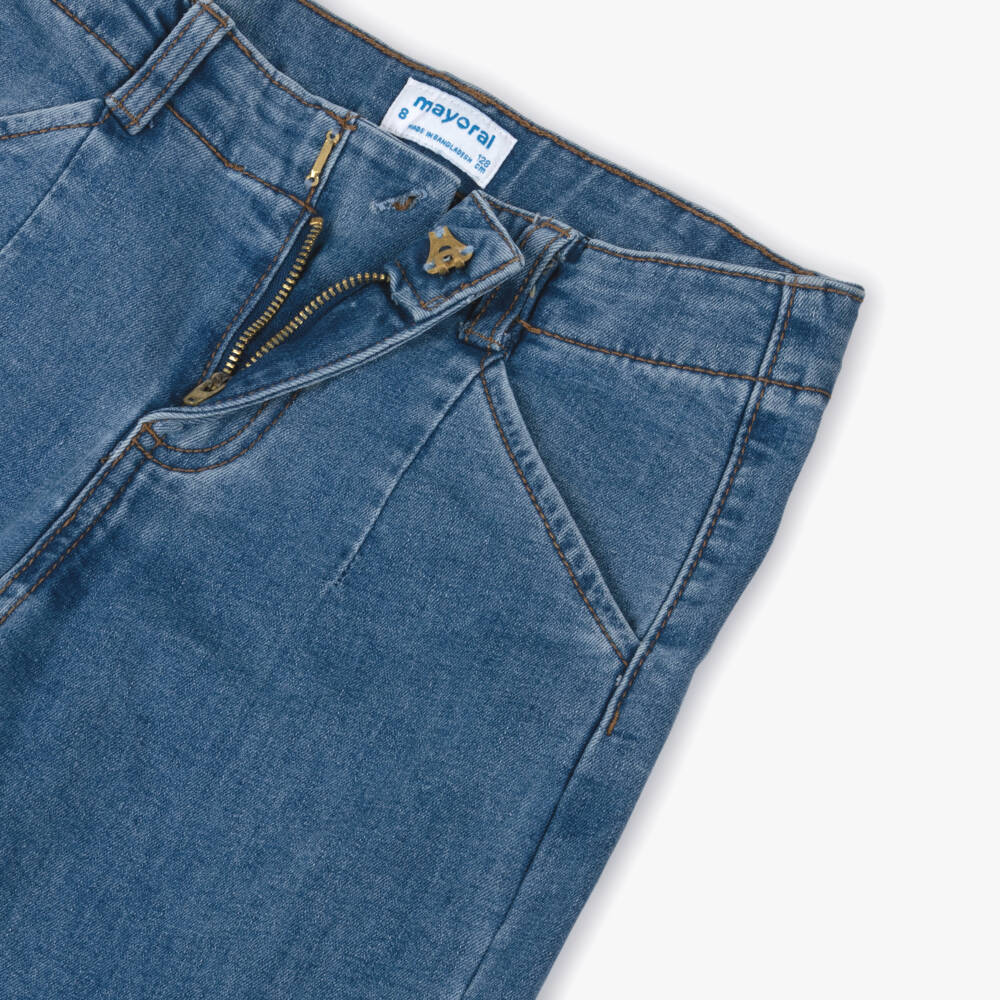 Mayoral-Girls Mid-Blue Wide-Leg Denim Jeans | Childrensalon Outlet