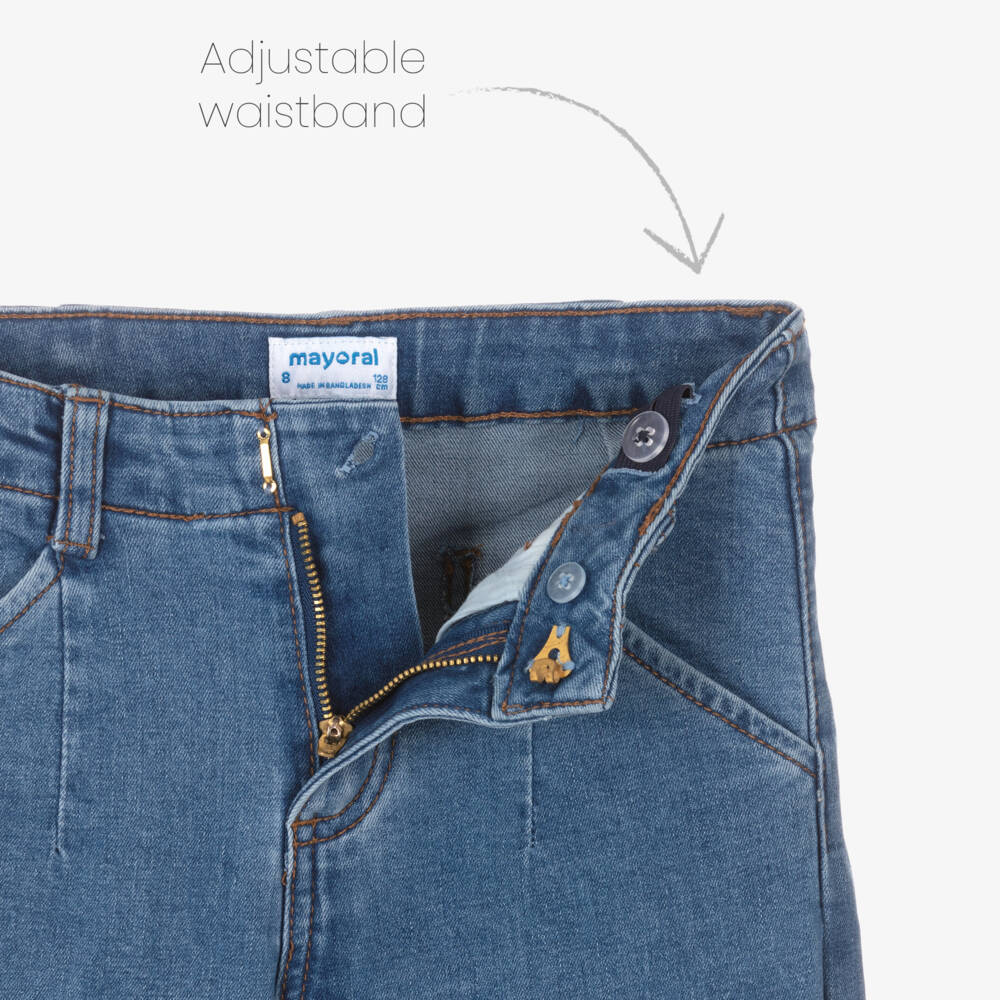 Mayoral-Girls Mid-Blue Wide-Leg Denim Jeans | Childrensalon Outlet