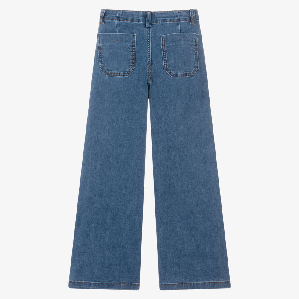 Mayoral-Girls Mid-Blue Wide-Leg Denim Jeans | Childrensalon Outlet