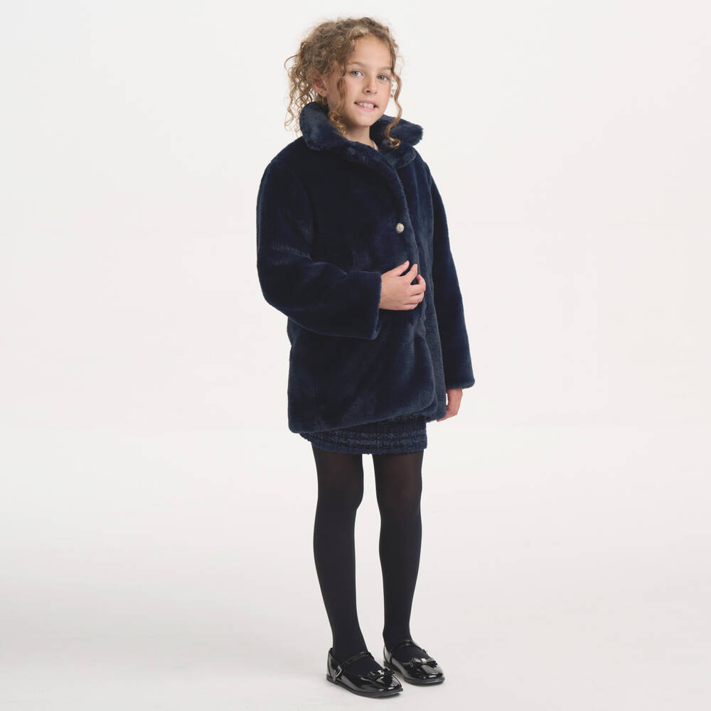BCBGMAXAZRIA-Girls Midnight Blue Faux Fur Coat | Childrensalon Outlet