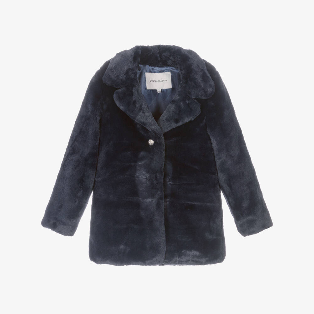 BCBGMAXAZRIA-Girls Midnight Blue Faux Fur Coat  | Childrensalon Outlet