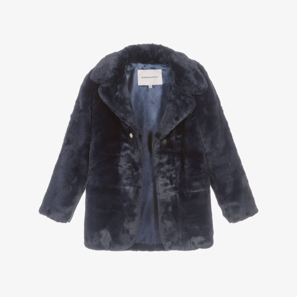 BCBGMAXAZRIA-Girls Midnight Blue Faux Fur Coat | Childrensalon Outlet