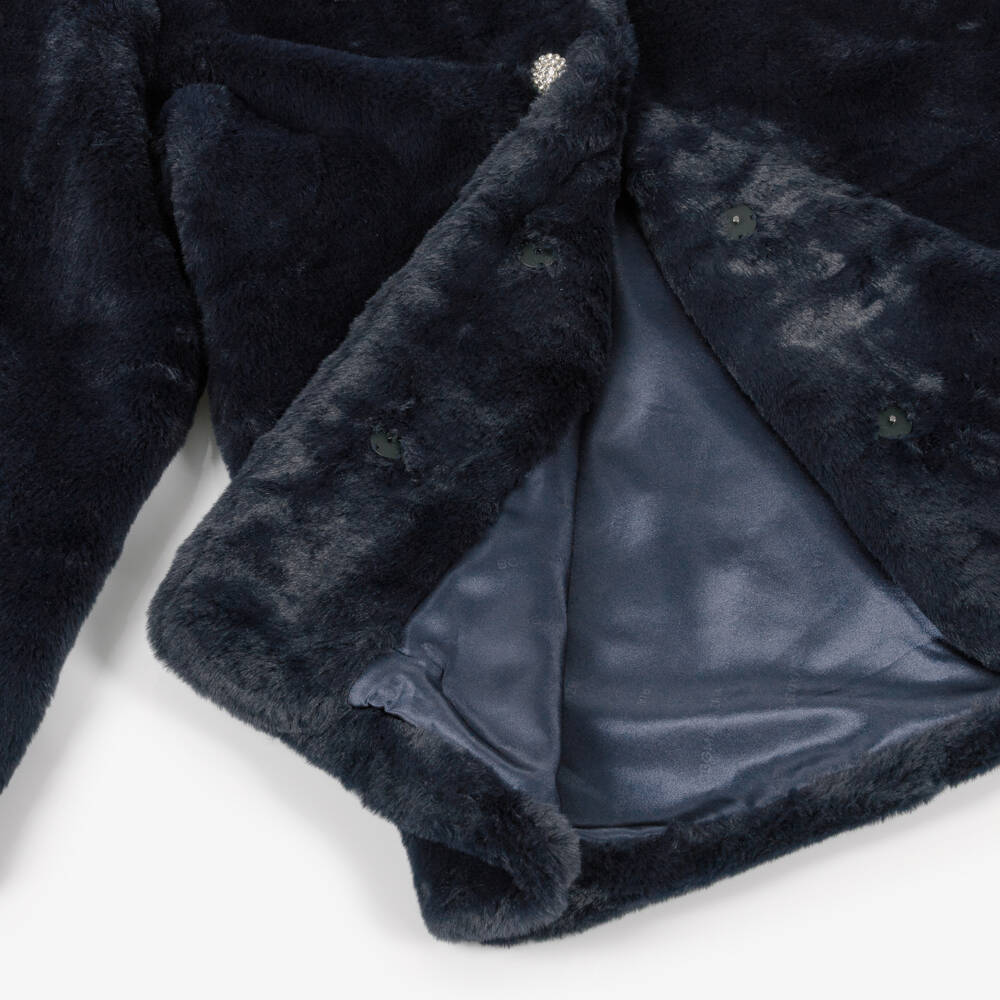 BCBGMAXAZRIA-Girls Midnight Blue Faux Fur Coat | Childrensalon Outlet
