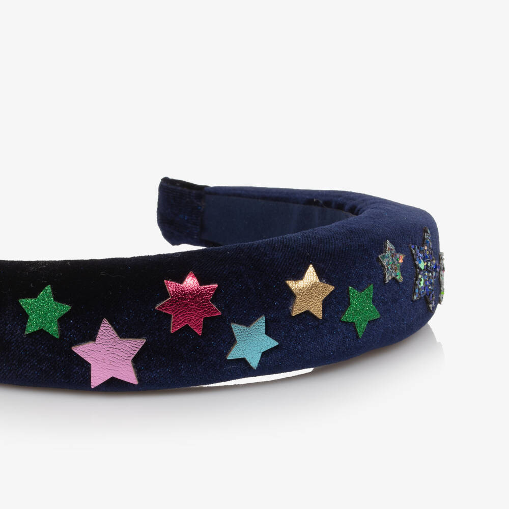 Mimi & Lula-Girls Midnight Blue Velvet Star Padded Hairband | Childrensalon Outlet