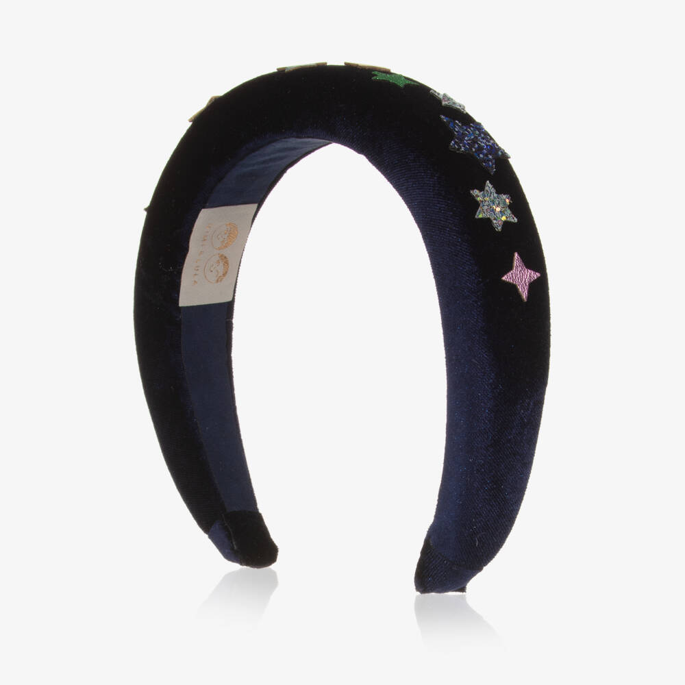 Mimi & Lula-Girls Midnight Blue Velvet Star Padded Hairband | Childrensalon Outlet
