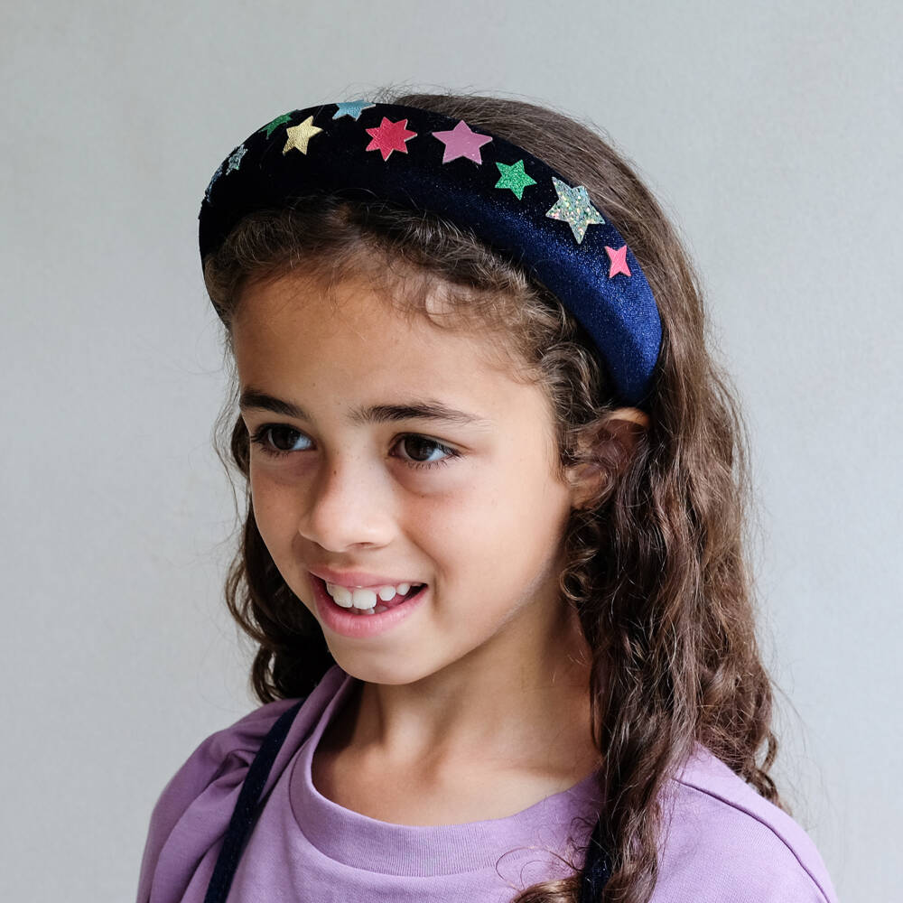 Mimi & Lula-Girls Midnight Blue Velvet Star Padded Hairband | Childrensalon Outlet