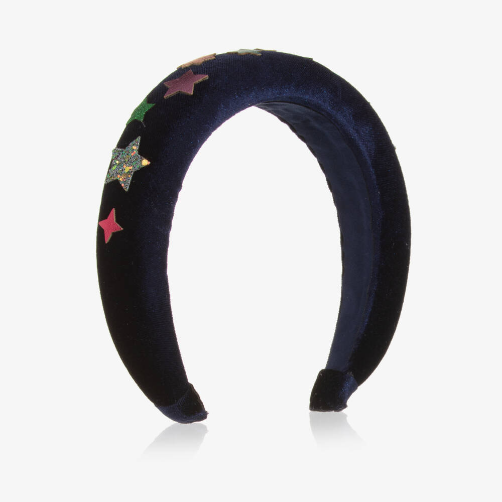 Mimi & Lula-Girls Midnight Blue Velvet Star Padded Hairband | Childrensalon Outlet