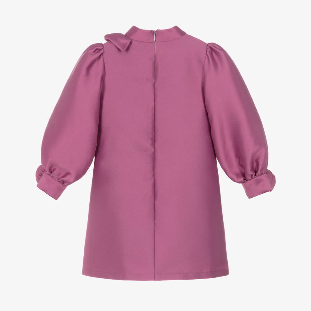 Mama Luma-Girls Mulberry Pink Satin Dress with Appliqué Flowers | Childrensalon Outlet