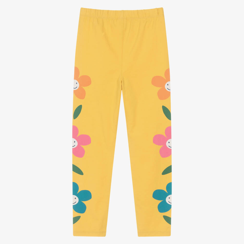 Frugi-Girls Mustard Yellow Organic Cotton Floral Leggings | Childrensalon Outlet