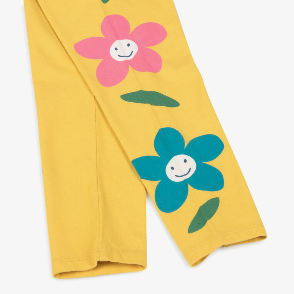 Frugi-Girls Mustard Yellow Organic Cotton Floral Leggings | Childrensalon Outlet