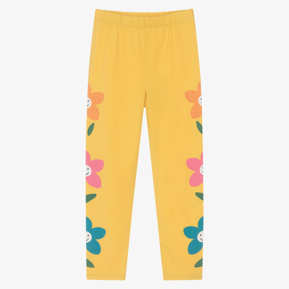 Frugi-Girls Mustard Yellow Organic Cotton Floral Leggings | Childrensalon Outlet
