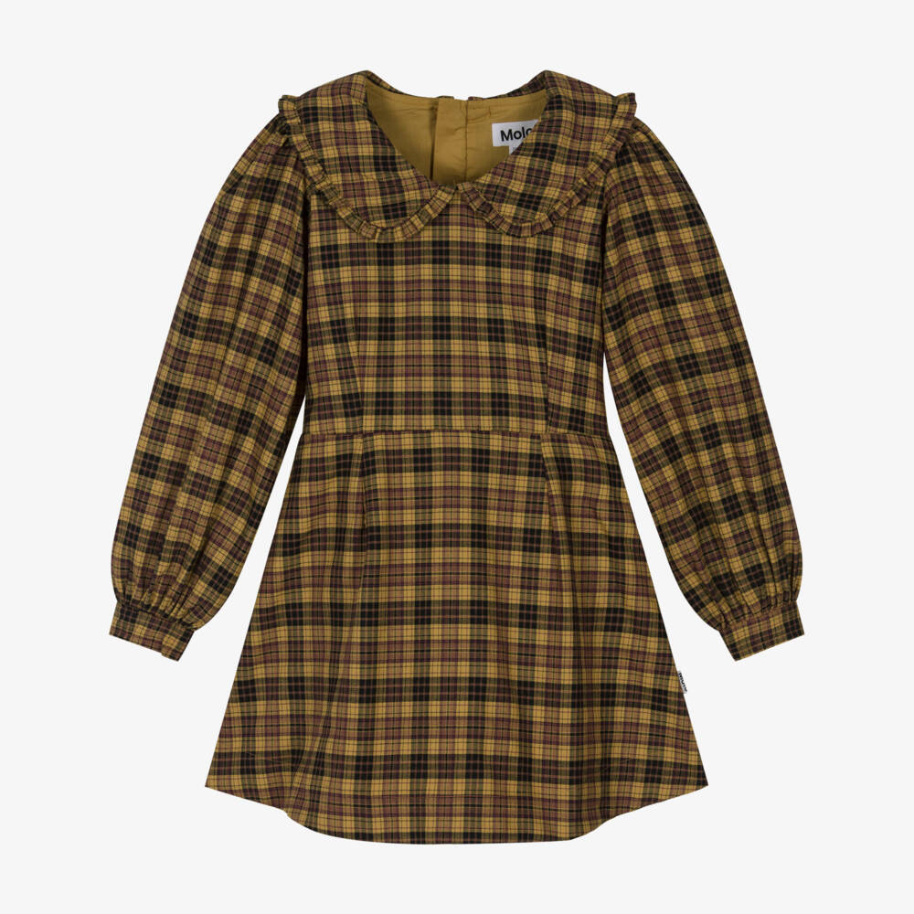 Molo-Girls Mustard Yellow Tartan Check Dress | Childrensalon Outlet