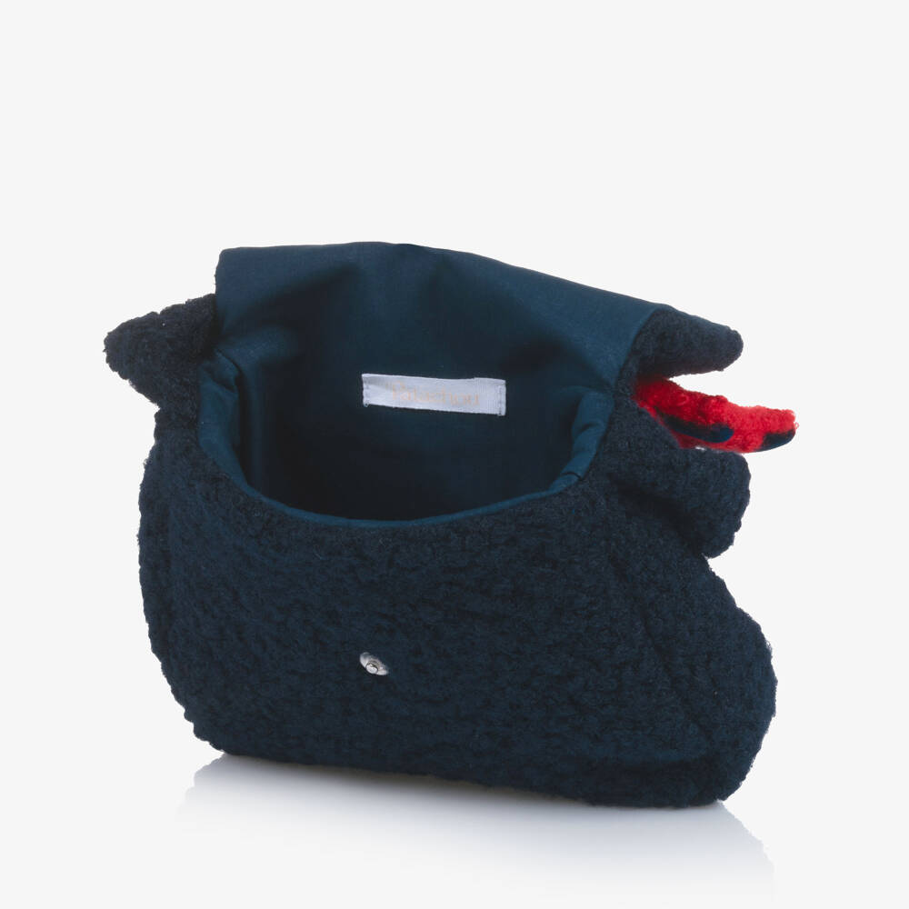 Patachou-Girls Navy Blue Bouclé Handbag with Red Bow Trim (20cm) | Childrensalon Outlet