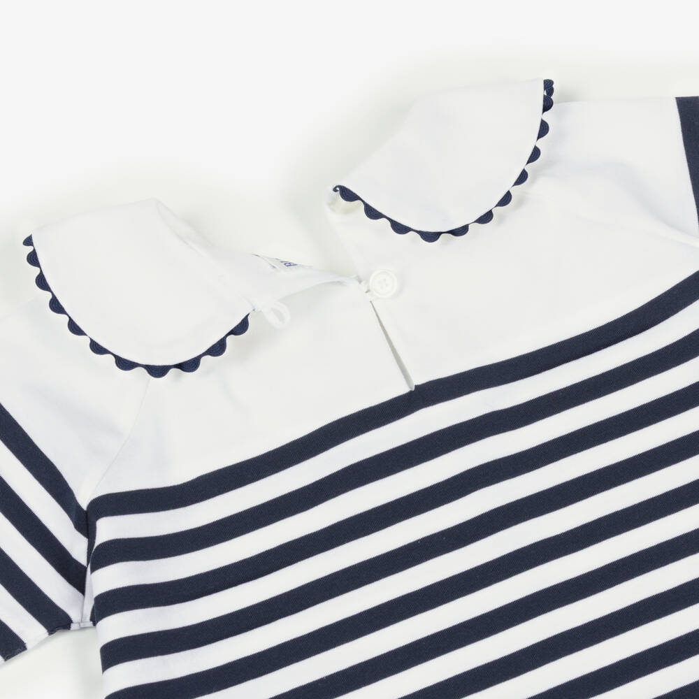 Burberry-Girls Navy Blue Breton Striped T-Shirt | Childrensalon Outlet